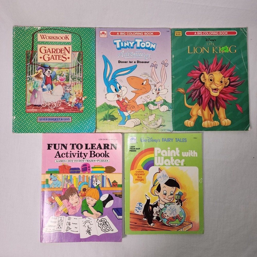 Magazine Coloring Books Workbook Paint With Water Pinocchio Lot of 5 Used Vtg